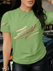 1pc Simple and Stylish Printed Short-Sleeve T-Shirt. The Design Highlight Features a Unique Line Pattern — view 12