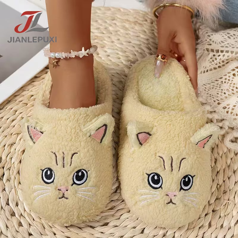 Fashionable New Cat Embroidery Cartoon Comfortable Couple's Indoor Home Slippers, Unisex Silent Slippers Wide — view 9
