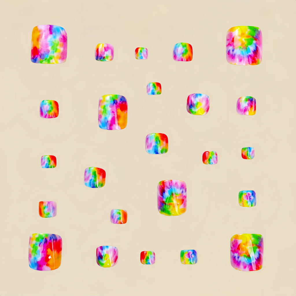 24pcs Rainbow Ombre Watercolor Press-On Nails Toe Nails Short Square Glossy Toenails Universal Reusable Y2K Artistic Style Nail Art Removable Fake Nails Press-On Nails