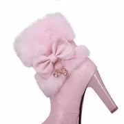 Ladies' Footwear, Cozy, Elevated Heels, Short Boots, Plush, Ribbon Detail, Adornment, Weather-Resistant, Trendy — view 5