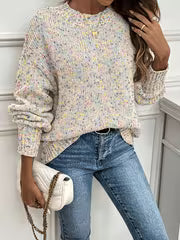 Women's Warm Winter Sweater Color-Block Pullover Sweater - Soft Round Neck Sweaters Suitable for Fall/Winter — view 2