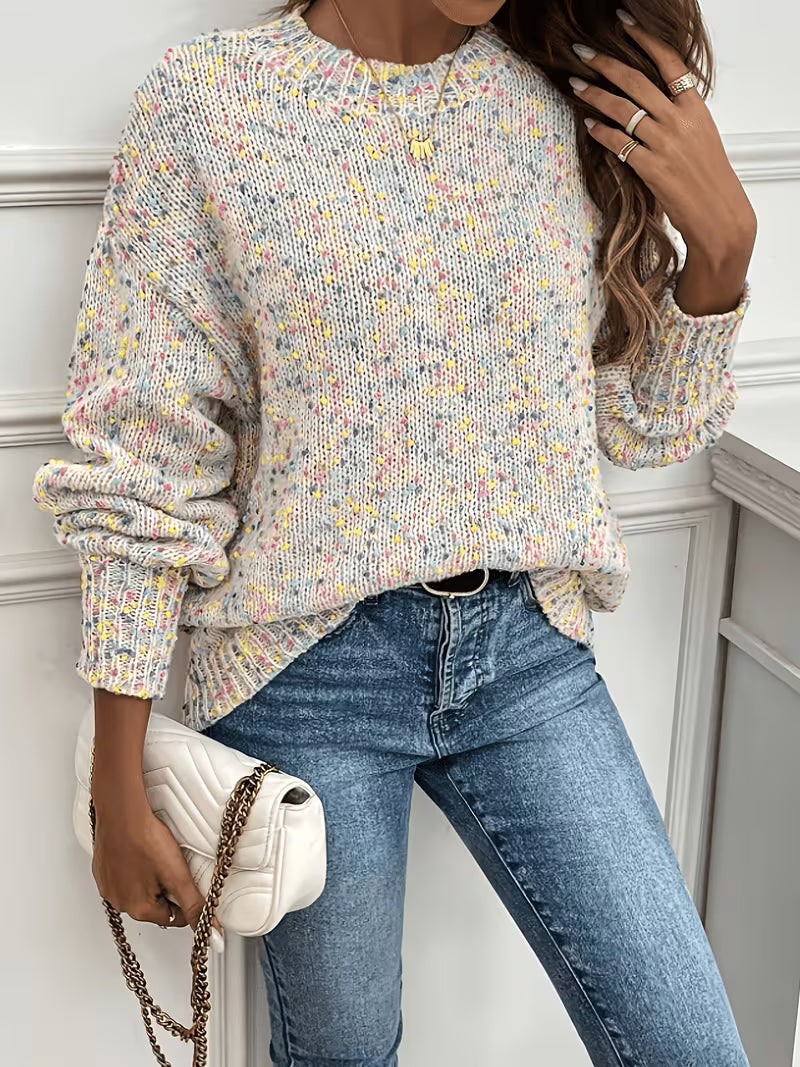 Women's Warm Winter Sweater Color-Block Pullover Sweater - Soft Round Neck Sweaters Suitable for Fall/Winter — view 6