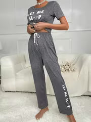 Letter Graphic Tie Waist Lounge Set Outfit — view 4