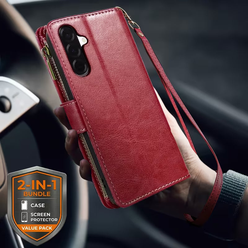 The Clutch Hour | Samsung Galaxy A17 5G Zipper Wallet Case with Card Slots, Wristlet Strap & Screen Protector