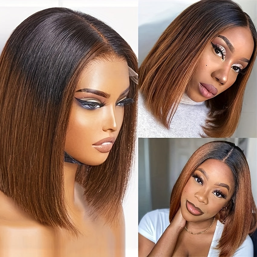 Look Human Hair Wig - 13x4 Lace Frontal with Brown to Burgundy Ombre, High Density 180%