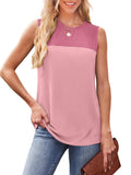 Women's Color Block Ribbed Tank Top, Crew Neck Sleeveless Casual Summer Top, Slim Fitting Basic Cami for Daily Wear, Sleeveless Casual Summer Cami Top