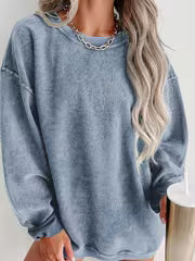 Women's Autumn Winter Solid Color Crew Neck Pullover Sweatshirt- Sporty Casual Style, Relaxed Fit, for Daily — view 2