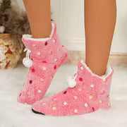 Women'S Indoor Slippers - V-Neck Colorful Polka Dot Plush Short Boots - Autumn/Winter Fleece Warm Boots — view 8