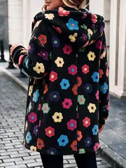Dopamine Colored Flower Plush Coat Women'S Mid-Length Hooded Zipper Cardigan Retro Sweet Cool Style Autumn — view 2