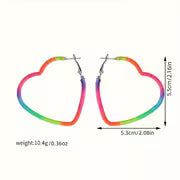 Retro Multicolored Woven Heart-Shaped Hoop Earrings with a Rainbow Pendant, Ideal for Fashion And Hip-Hop — view 5