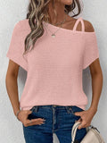 Short Sleeved Off-The-Shoulder Knit T-Shirt