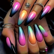 48pcs Women's False Nails Mixed Color Ballet Nail Medium And Long with French Black Edge Jump Color Pattern — view 2