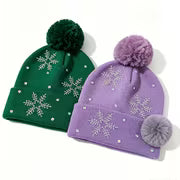 2pcs/1pc Unisex Fall Winter Snowflake Rhinestone Beanie - Fuzzy Pom Beanie, Warm Cold Weather Skull Cap for Men — view 5