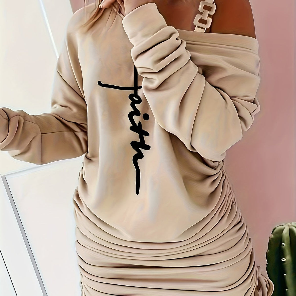 Chain Oblique Shoulder Printed Dress