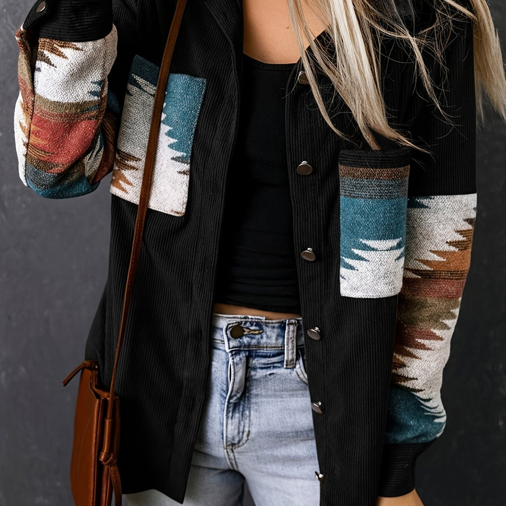 Geographic Print Pocket Corduroy Jacket