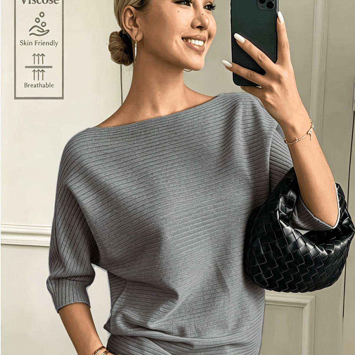 Women'S Elegant Off-Shoulder Solid Batwing Short-Sleeve