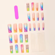 24pcs Rainbow Christmas Press-On Nails with Colorful Gradient, Featuring Reindeer and Snowflake Pattern Design — view 2