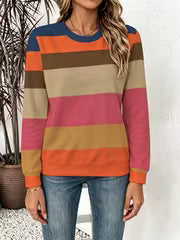 Women's Colorful Striped Sweater - Full-Body Horizontal Stripes Digital Print Crewneck Sweater Suitable for — view 1