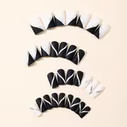 30pcs of Square Nail Stickers with Black and White Color Block, Irregular Silvery Line Decoration Design, Matte — view 3