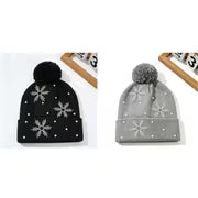 2pcs/1pc Unisex Fall Winter Snowflake Rhinestone Beanie - Fuzzy Pom Beanie, Warm Cold Weather Skull Cap for Men — view 19