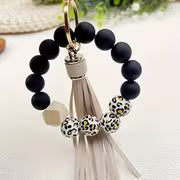 [Leopard Print Keychain] Creative Hot Selling Black Leopard Print White Background Wooden Beads 14Mm Rubber — view 3