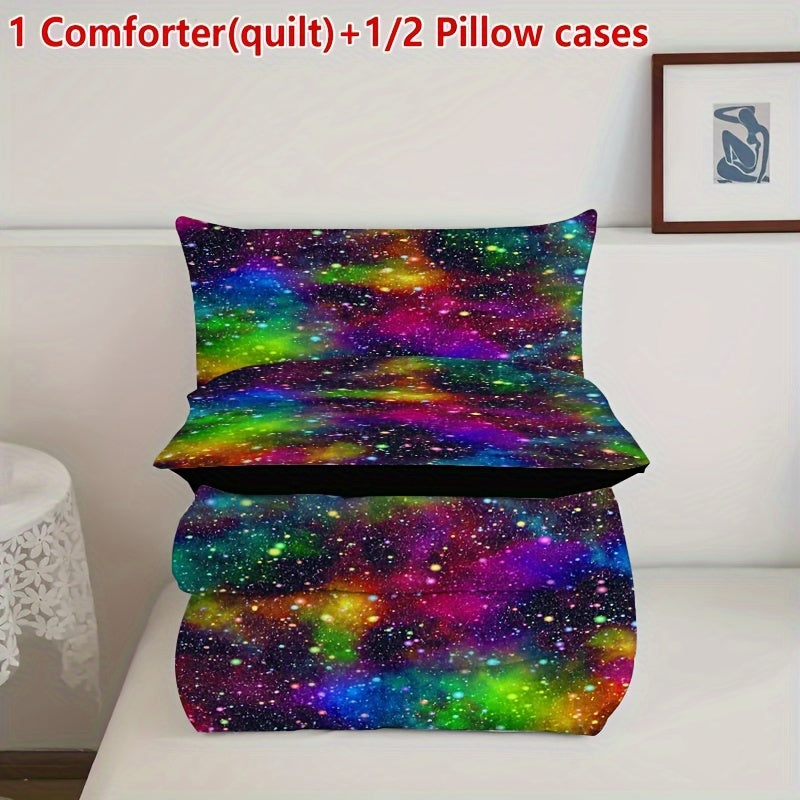 2/3pcs Rainbow Galaxy Printed Comfortable Comforter Set