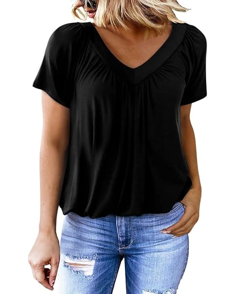Womens Summer Tops Crewneck Short Sleeve Hollow Out Sweaters Dressy Casual Blouses, Work Office Shirts, All Year — view 15