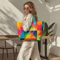 The Prism Room | Rainbow Geometric Print Tote, Large-Capacity Commuter & Shoulder Bag
