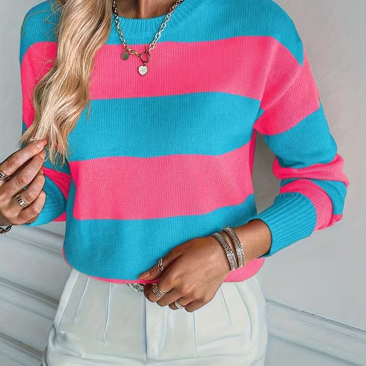 Women's Crew Neck Pullover Sweater Women's Top Women's