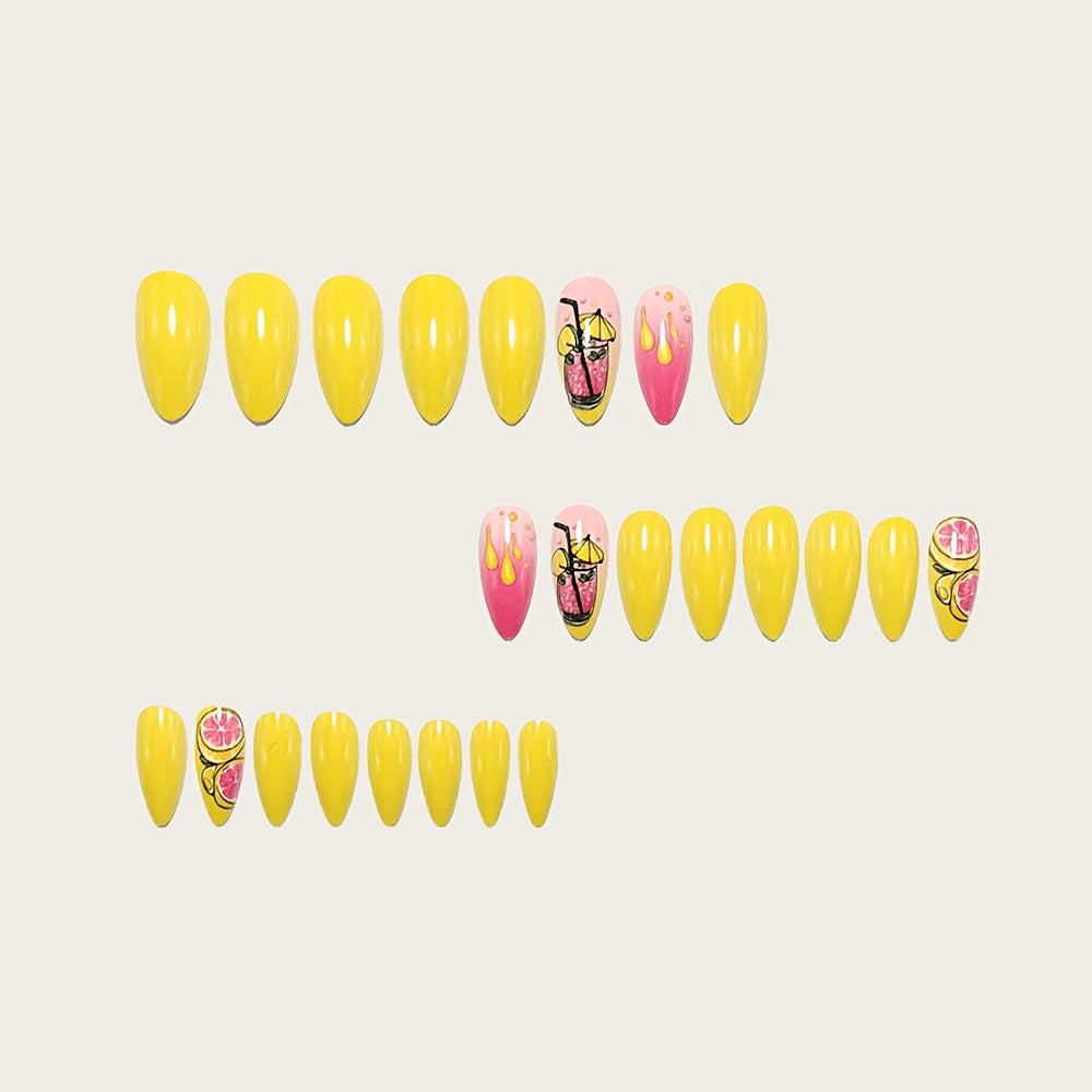 24pcs of Medium-Sized Almond-Shaped Manicure Sets. Summer Fruit Drink Theme Manicure Nail Sets. Dopamine Wearable Fake Nails. Energized And Vibrant Style Manicure. Press-On Nails. High-Gloss Manicure Stickers. Detachable Nail Stickers