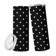 1pc 20Oz Black And White Polka Dot Pattern Stainless Steel Insulated Tumbler Coffee Office Travel Mug with Lid — view 2