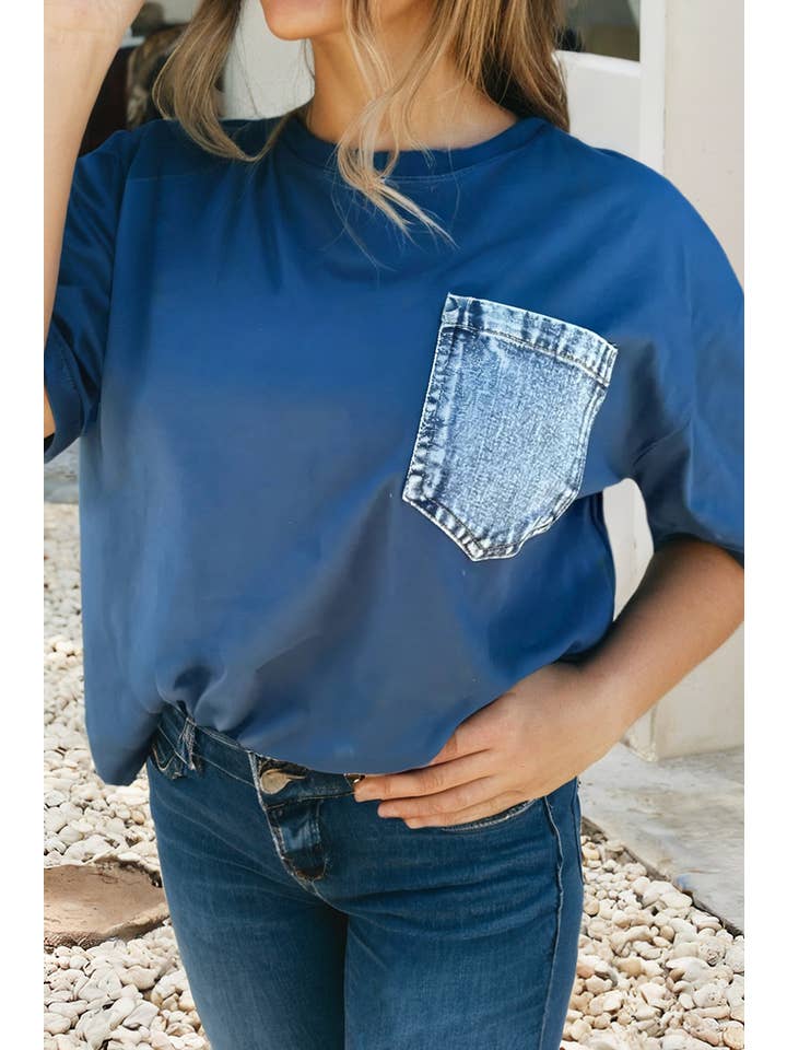 Ldc Colorblock Chest Pocket Patched Casual Top