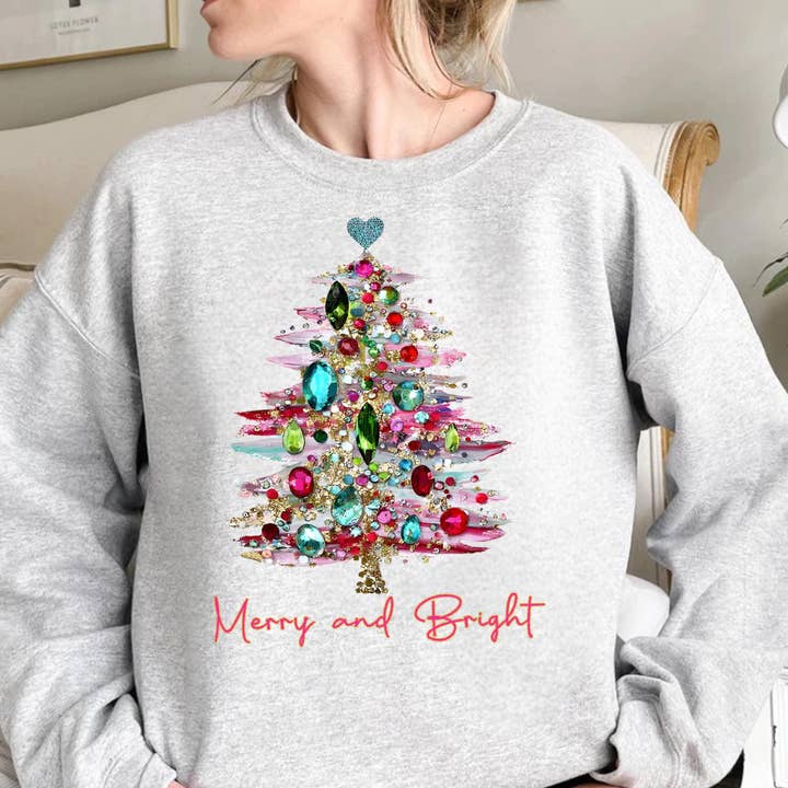 Merry and Bright Christmas Tree Tee, Merry Christmas Sweater