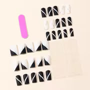 30pcs of Square Nail Stickers with Black and White Color Block, Irregular Silvery Line Decoration Design, Matte — view 4
