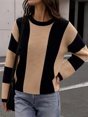 Women'S Lazy Style Crew Neck Striped Color Block Casual Long Sleeve Pullover, Stylish, Loose, Versatile, And — view 3