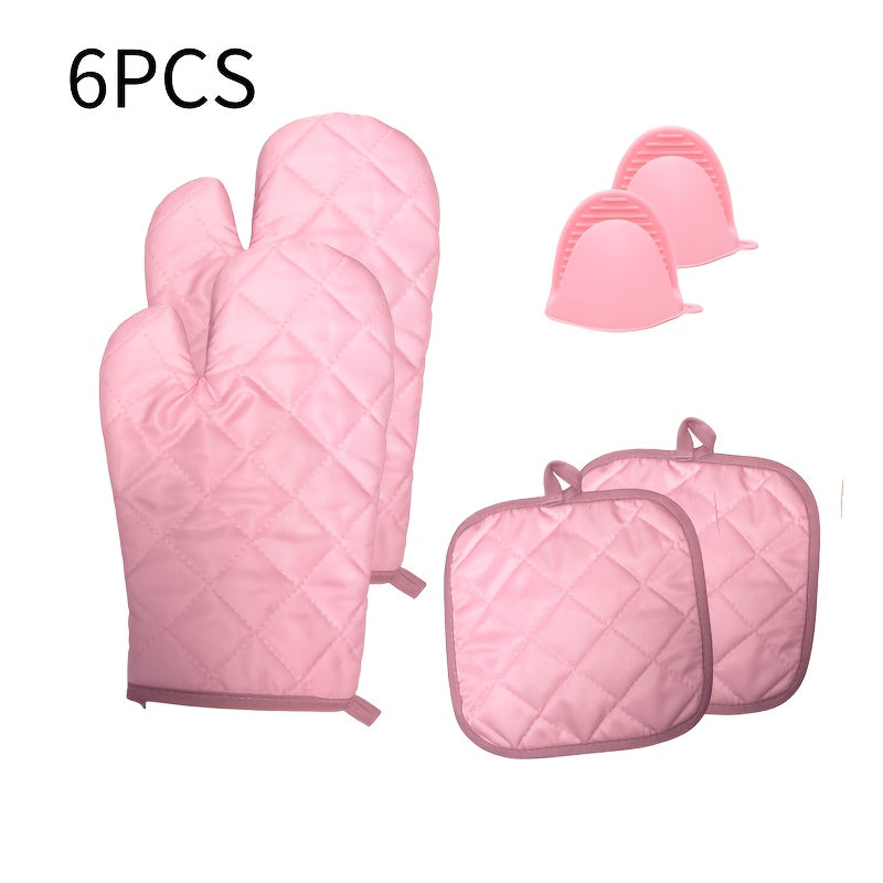 6pcs/Set, Silicone Anti-Scald Oven Mitts Heat Resistant Mats, Trivet Pot Bowl Pads, Essential Kitchen Dining Accessories