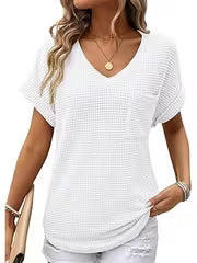 V-Neck Summer Short Sleeve Waffle Pocket Shirt — view 1