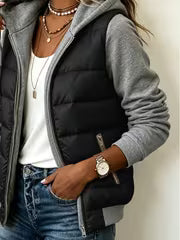 Women's Fashion Patchwork Color-Block Quilted Jacket, Long Sleeve Hooded Winter Jacket, an Essential for Autumn — view 2