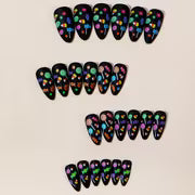 24pcs Matte Black Rainbow Candy Almond-Shaped Fake Nails, Pure Black Matte Base with Colorful Spiral Lollipop — view 2
