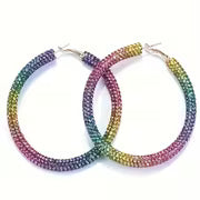 2pcs Fashion Colorful Gradient Effect Sparkling Hoop Earrings, Exquisite Elegance, Perfect Additions for — view 2
