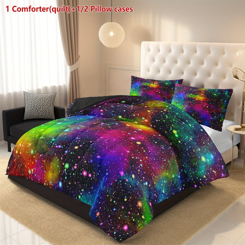 2/3pcs Rainbow Galaxy Printed Comfortable Comforter Set