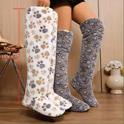 Cute Dog Paw Print Home Tall Boots, Plush and Thick-Lined Slippers, Soft-Soled House Socks, Women Shoes — view 6