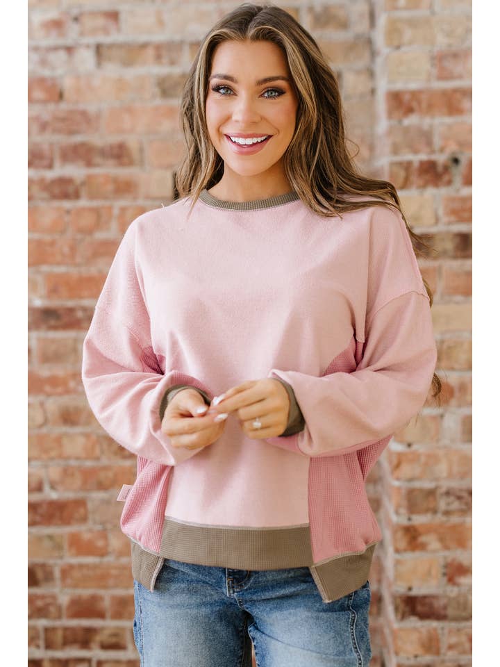 Colorblock Waffle Patchwork Oversize Sweatshirt