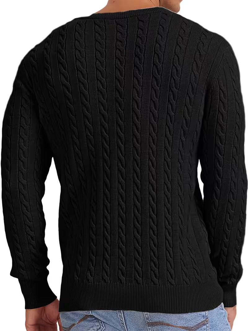 Men's 2024 New Bamboo Rayon Blend Cable-Knit Sweater - Soft Warm Winter Pullover with Burgundy/Navy Color — view 7
