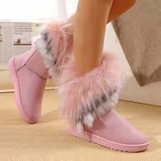 Women'S Winter Thick faux fur-Trimmed Snow Boots, Sandblasted, Warm Mid-Calf Boot, Multi-Color Fringe Trim — view 8