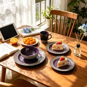 HomeVss 16pcs Dinnerware Set, Ceramic Plates And Bowls Sets For 4, Microwave And Dishwasher Safe, Handcrafted — view 2