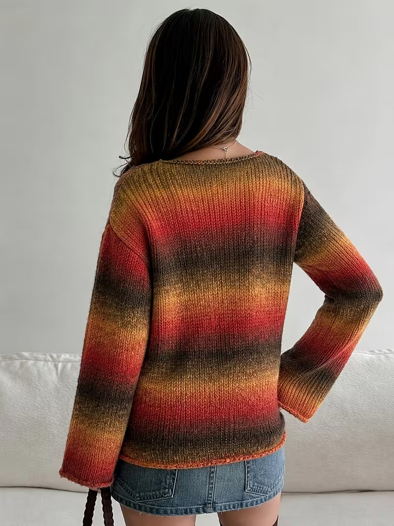 Plus Size, Plus-Size Women's Gradient Ombre Sweater - Oversized Loose Fit Sweater with Flared Bell Sleeves — view 6