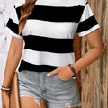Women's Black & White Striped T-Shirt - Oversized Round