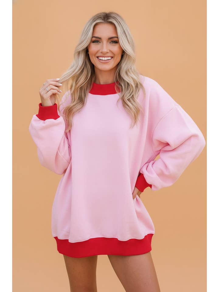 The Morning Compliment | Colorblock Trim Crewneck Long-Sleeve Sweatshirt — view 1 of 3