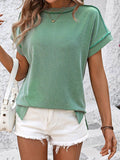 Ribbed Knitting Stitching Outside Round Neck Top MD121